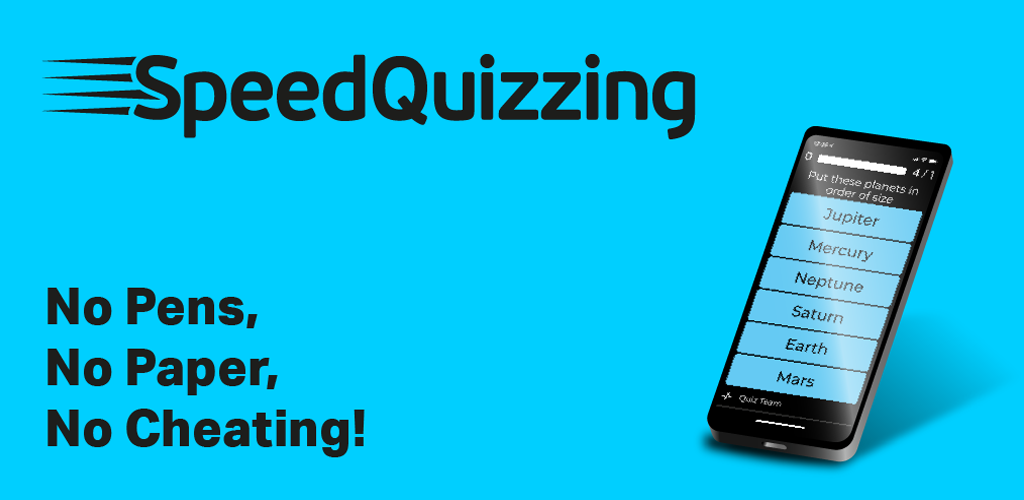 SpeedQuizzing no pens no paper no cheating graphic with smartphone